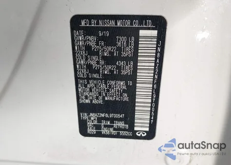 2020 Infiniti Qx80 Luxe z USA, uszkodzony, nr VIN JN8AZ2NF6L9700547